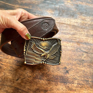 NRA travel zipper belt w/ American Eagle, Flag & NRA embossed leather belt sz 46